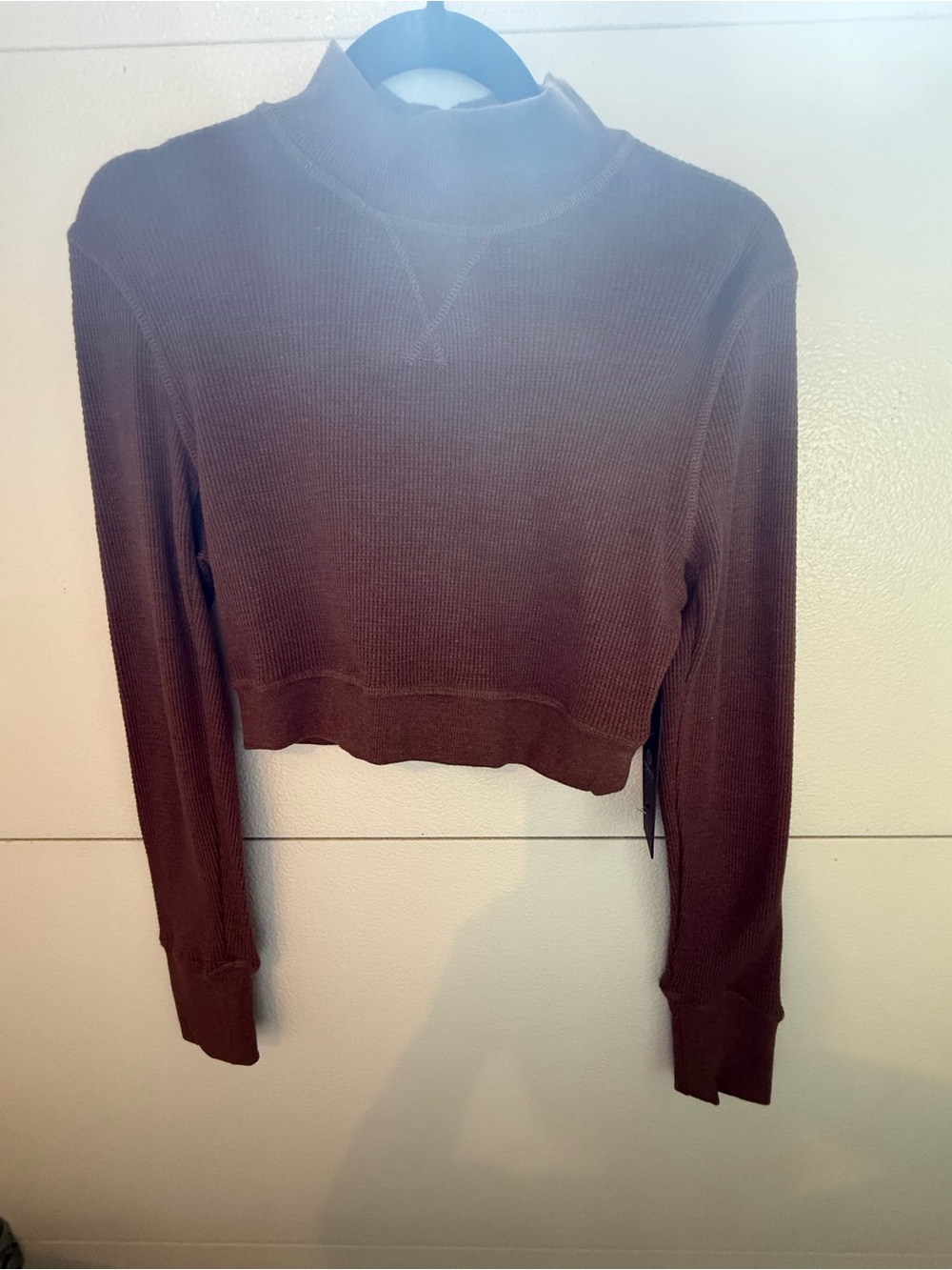 Mono B Cropped Mock Neck Thermal Sweater - Brown